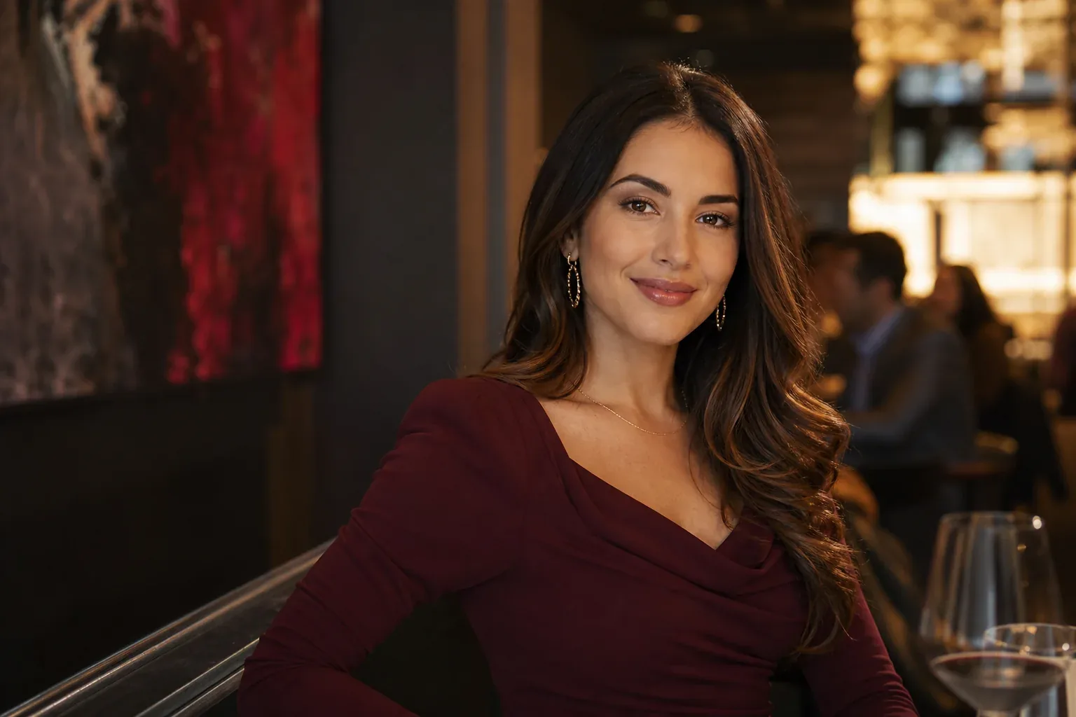 Confident, ambitious woman in a refined evening setting