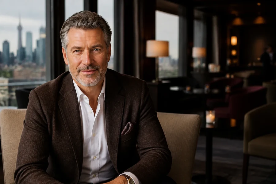 Confident, established man in an elegant city setting